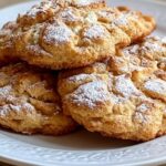 Galletas caseras de manzana y ricotta recién horneadas sobre una bandeja, crujientes por fuera y suaves por dentro, ideales para una merienda saludable.