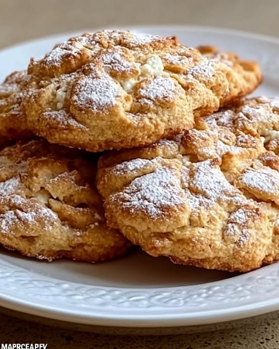 Galletas caseras de manzana y ricotta recién horneadas sobre una bandeja, crujientes por fuera y suaves por dentro, ideales para una merienda saludable.