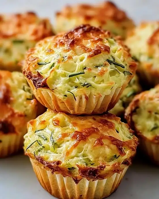 Muffins salados de verduras y queso recién horneados en moldes, con superficie dorada y textura esponjosa.
