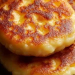 Tortitas de avena y manzana doradas servidas con frutas frescas y yogur en un plato de desayuno saludable