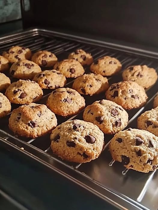 Galletas caseras con chispas de chocolate recién horneadas, colocadas sobre papel encerado.