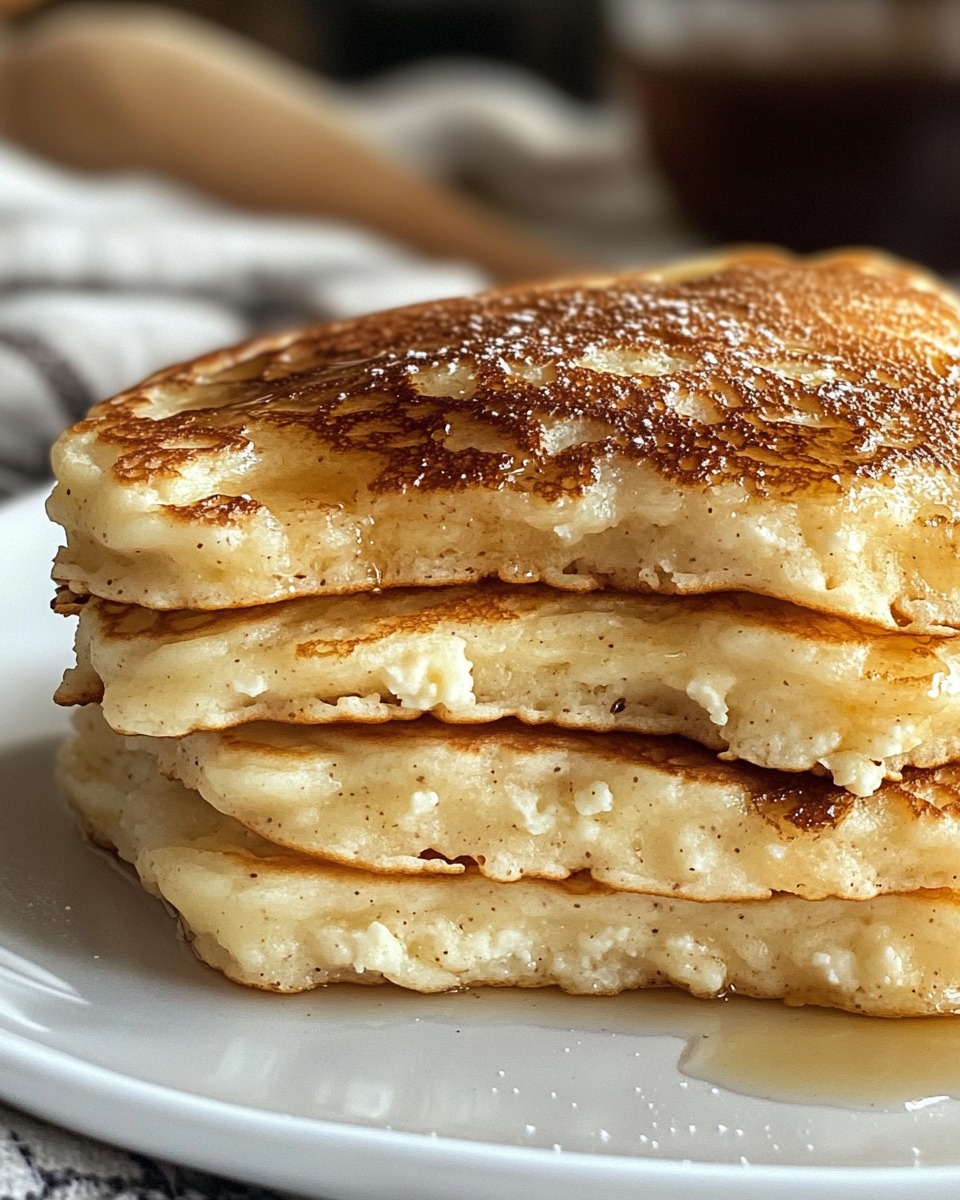 Hotcakes esponjosos de queso cottage y harina de almendra, servidos con frutas frescas y miel.