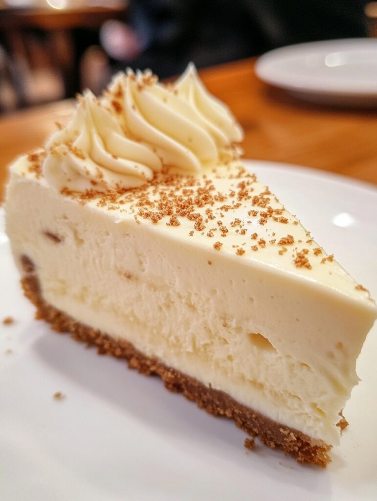 Porción de tarta de chocolate blanco con base de galleta, decorada con frutas rojas y virutas de chocolate sobre un plato blanco.