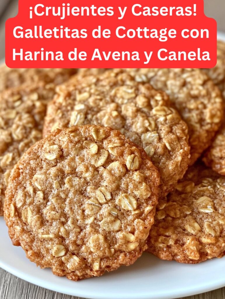Galletitas caseras de cottage con harina de avena y canela recién horneadas sobre papel vegetal, con textura dorada y aspecto esponjoso.