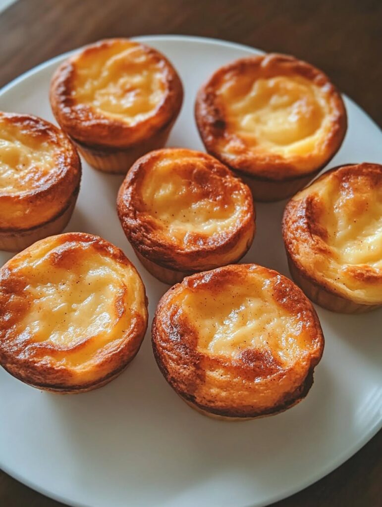 Muffins caseros de cottage con manzana rallada y canela, servidos en capacillos sobre una bandeja de madera.