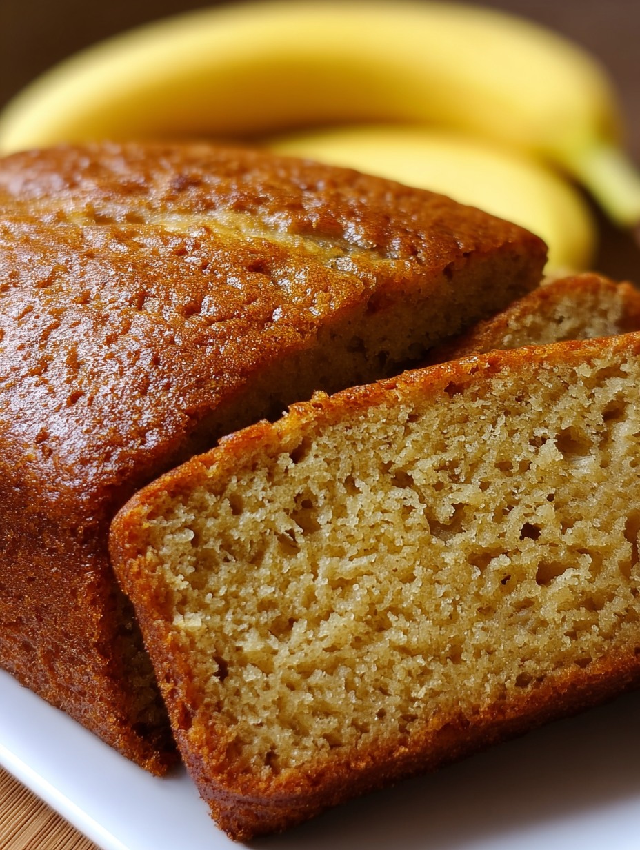Pan de banana sin harina cortado en rebanadas, con textura húmeda y toques de chispas de chocolate sobre una tabla de madera.