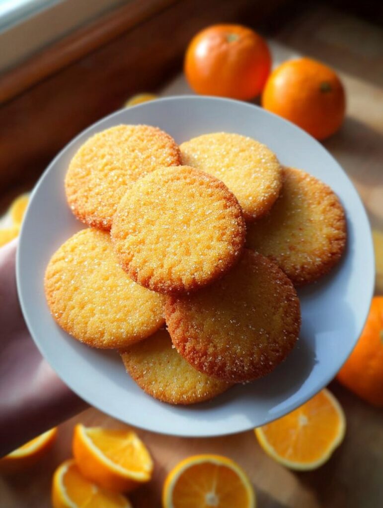 Galletas de naranja caseras en una bandeja, espolvoreadas con azúcar glas.