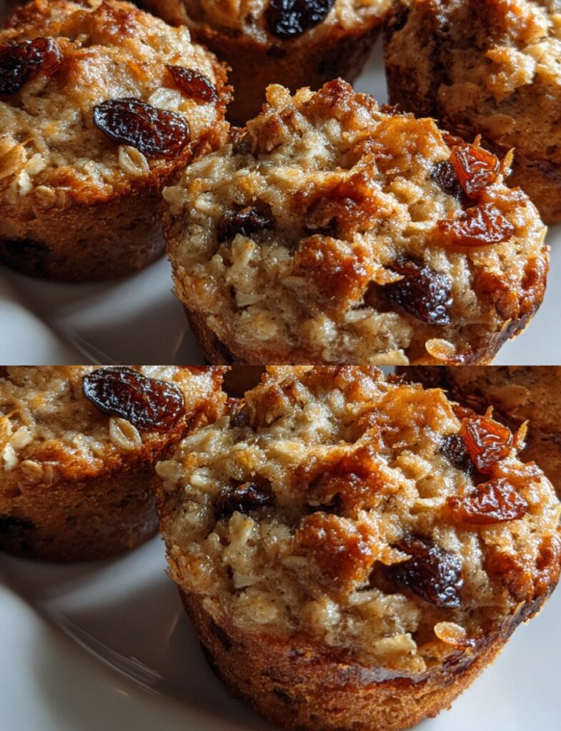 Mini muffins doraditos sobre una bandeja de madera, decorados con hojuelas de avena y rodajas de manzana, con un fondo cálido y casero.
