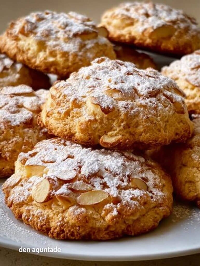Galletas caseras de manzana y ricotta sobre una rejilla de enfriamiento, con glaseado por encima y fondo de madera rústica.