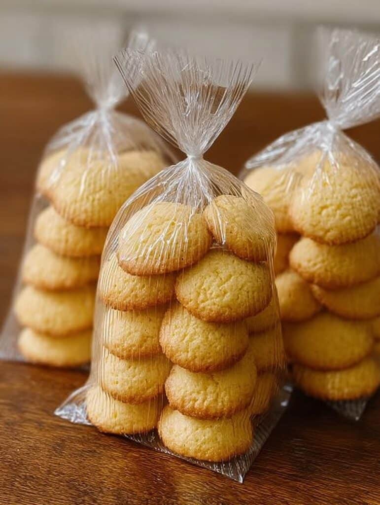 Close-up de galletitas de harina de maíz y limón recién horneadas, suaves y ligeramente doradas, servidas en un plato de cerámica junto a una taza de té.