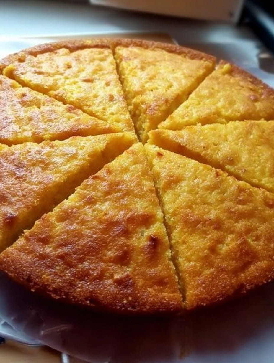 Pan de elote casero recién horneado, dorado y esponjoso, servido en un plato sobre mesa rústica.