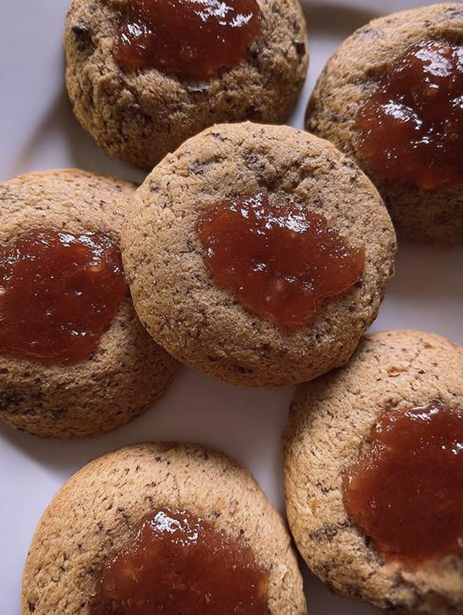 Galletas integrales caseras con dulce de membrillo recién horneadas sobre una mesa de madera