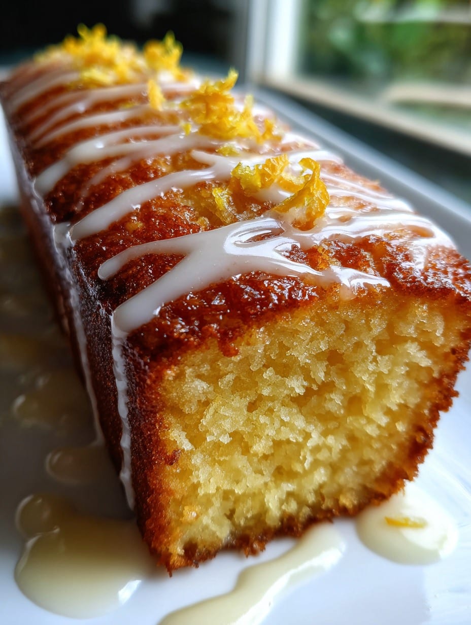 Pan de Elote con Glaseado Cítrico recién horneado, decorado con ralladura de limón y servido en una mesa casera.