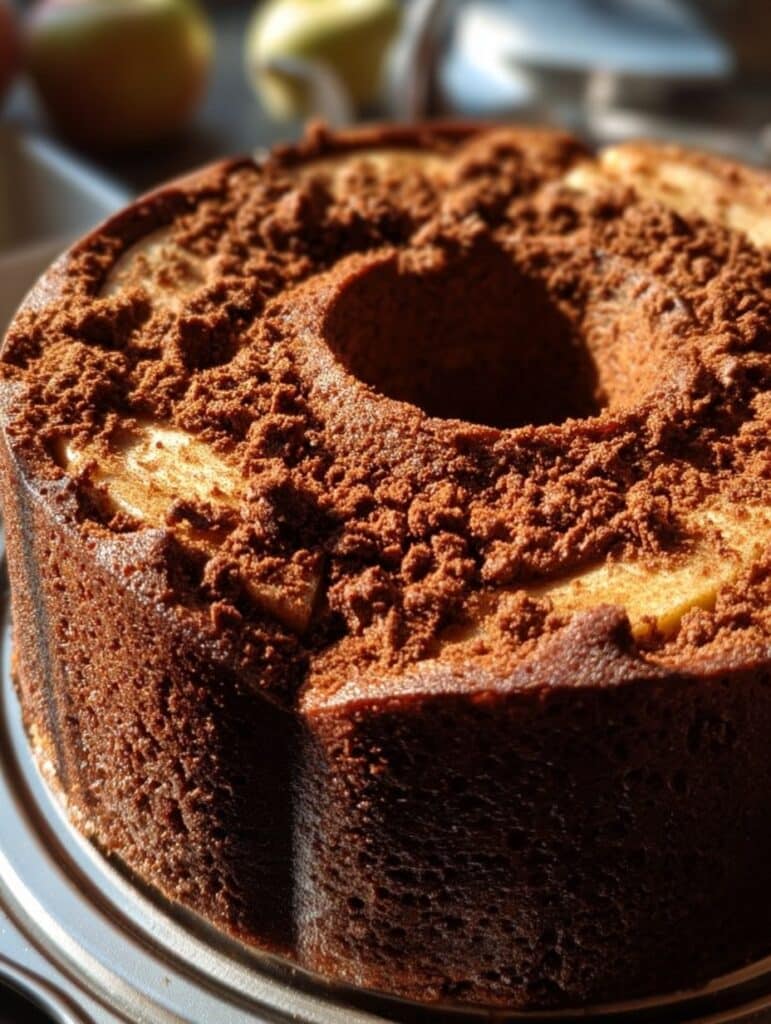 Pastel saludable de manzana y cacao sin azúcar, esponjoso y húmedo, recién horneado en un molde de silicona.