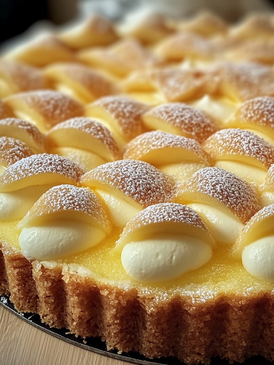 Torta Matera casera con crema pastelera recién horneada, ideal para acompañar con café o mate.
