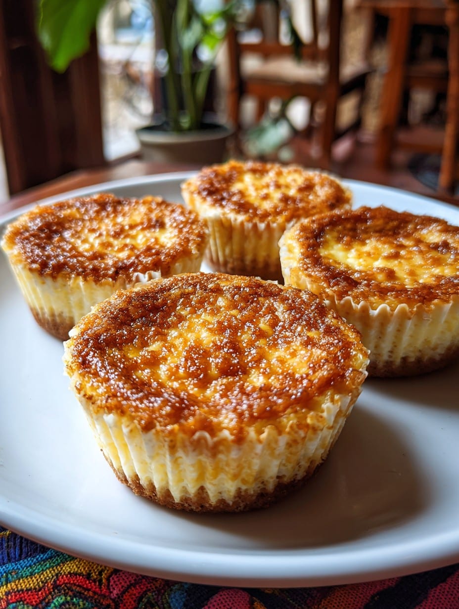 Mini Pay de Queso con Elote sobre una mesa, decorados con crema batida y granos de maíz, listos para servir.