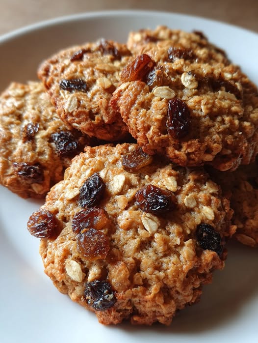 Galletitas saludables de avena, manzana y pasas caseras recién horneadas, crujientes por fuera y suaves por dentro.