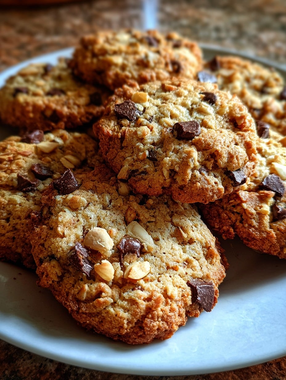 Galletas de banana en 15 minutos recién horneadas sobre una charola con chispas de chocolate