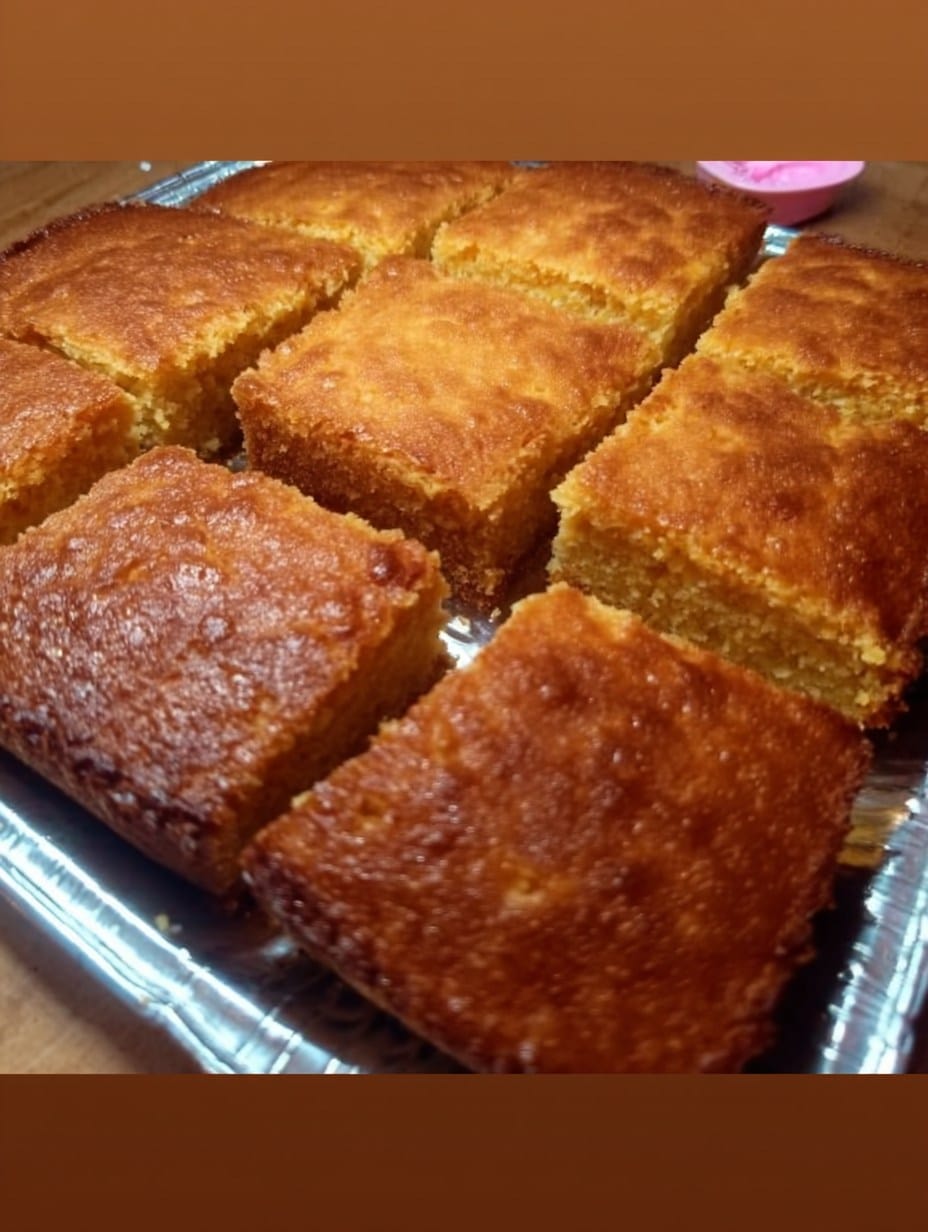 Pan de elote natural sin harina recién horneado en un molde, con textura dorada y esponjosa.
