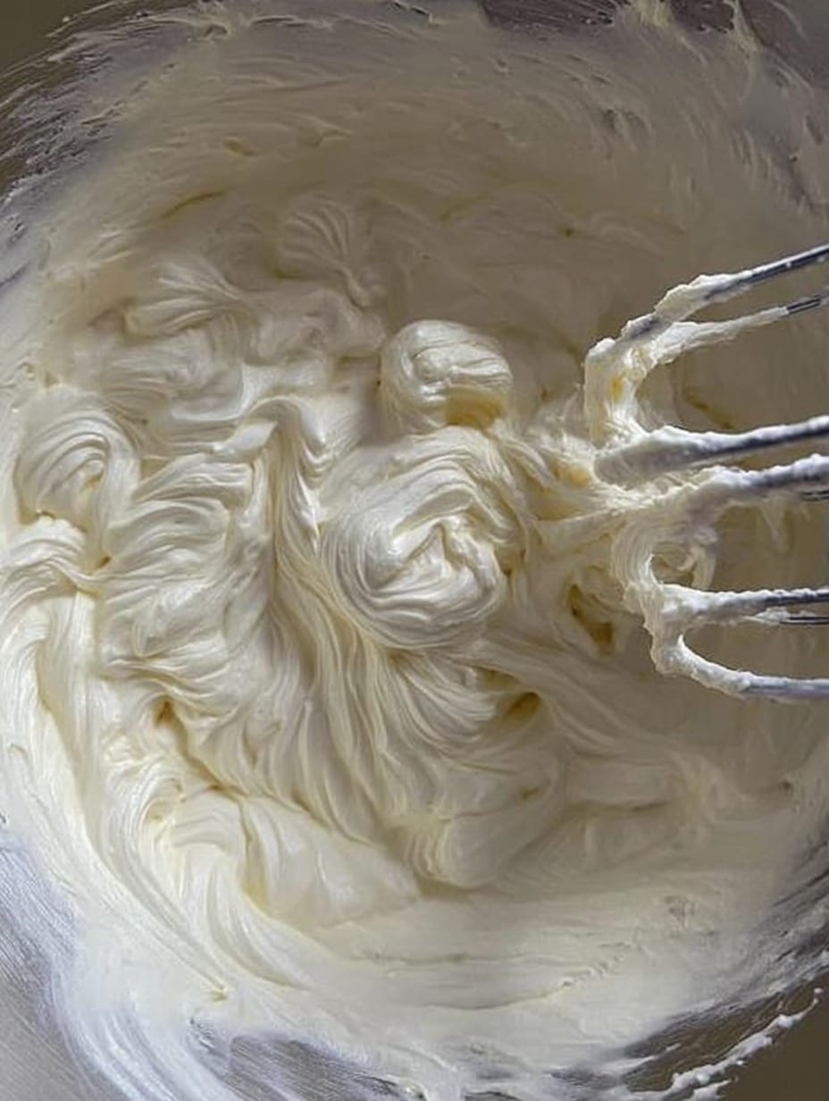 Glaseado de queso crema cremoso sobre cupcakes decorados con manga pastelera.