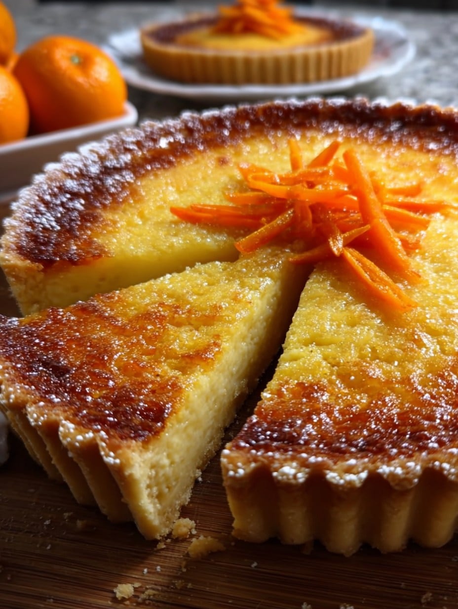 “Tarta de zanahoria y naranja sin harina ni azúcar, decorada con rodajas frescas de naranja sobre un plato de cerámica blanca.”