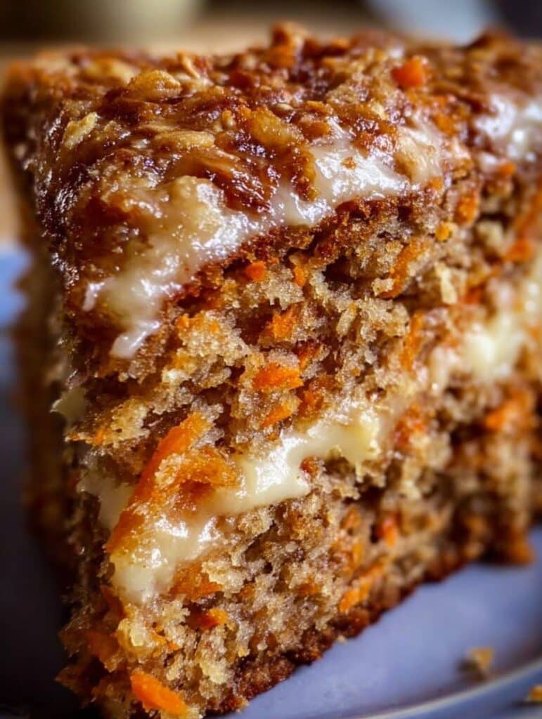 “Bizcocho de avena, manzana y zanahoria recién horneado, servido en una mesa de madera con una taza de café.”