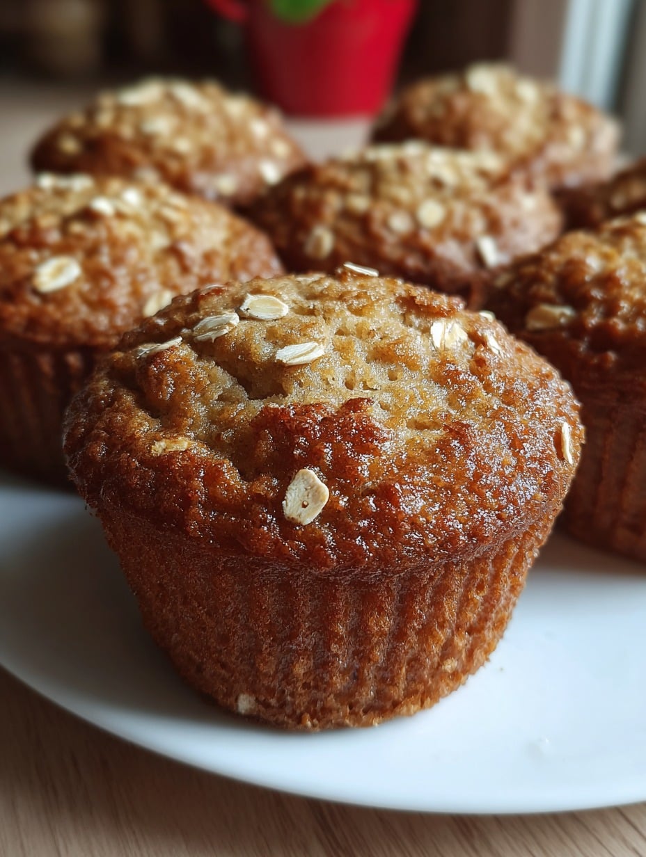 Panquecitos de banana con canela recién horneados en moldes de muffin, sin harina de trigo.