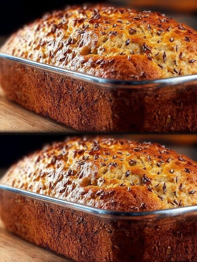 Pan de avena casero recién horneado acompañado de salsa cremosa de queso cottage con nueces y cebolletas.