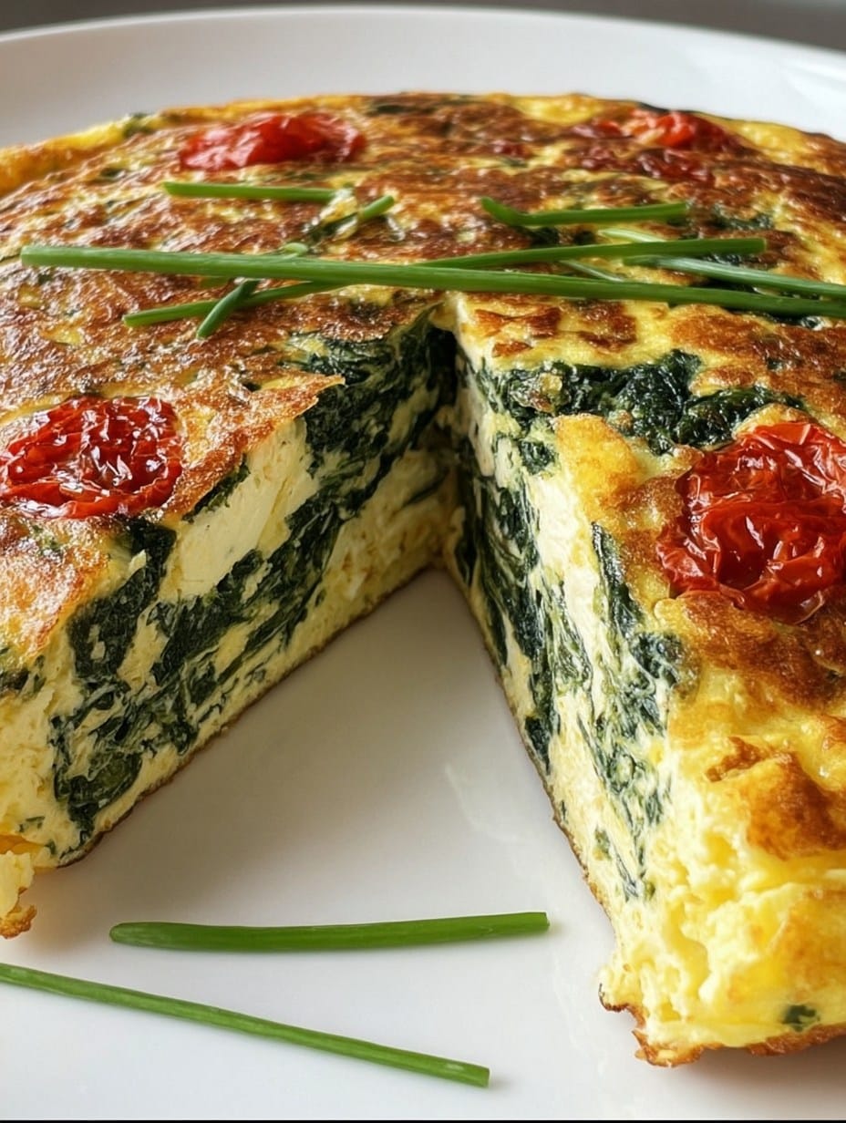 "Tortilla de espinacas y queso servida en un plato blanco con ensalada fresca al lado."