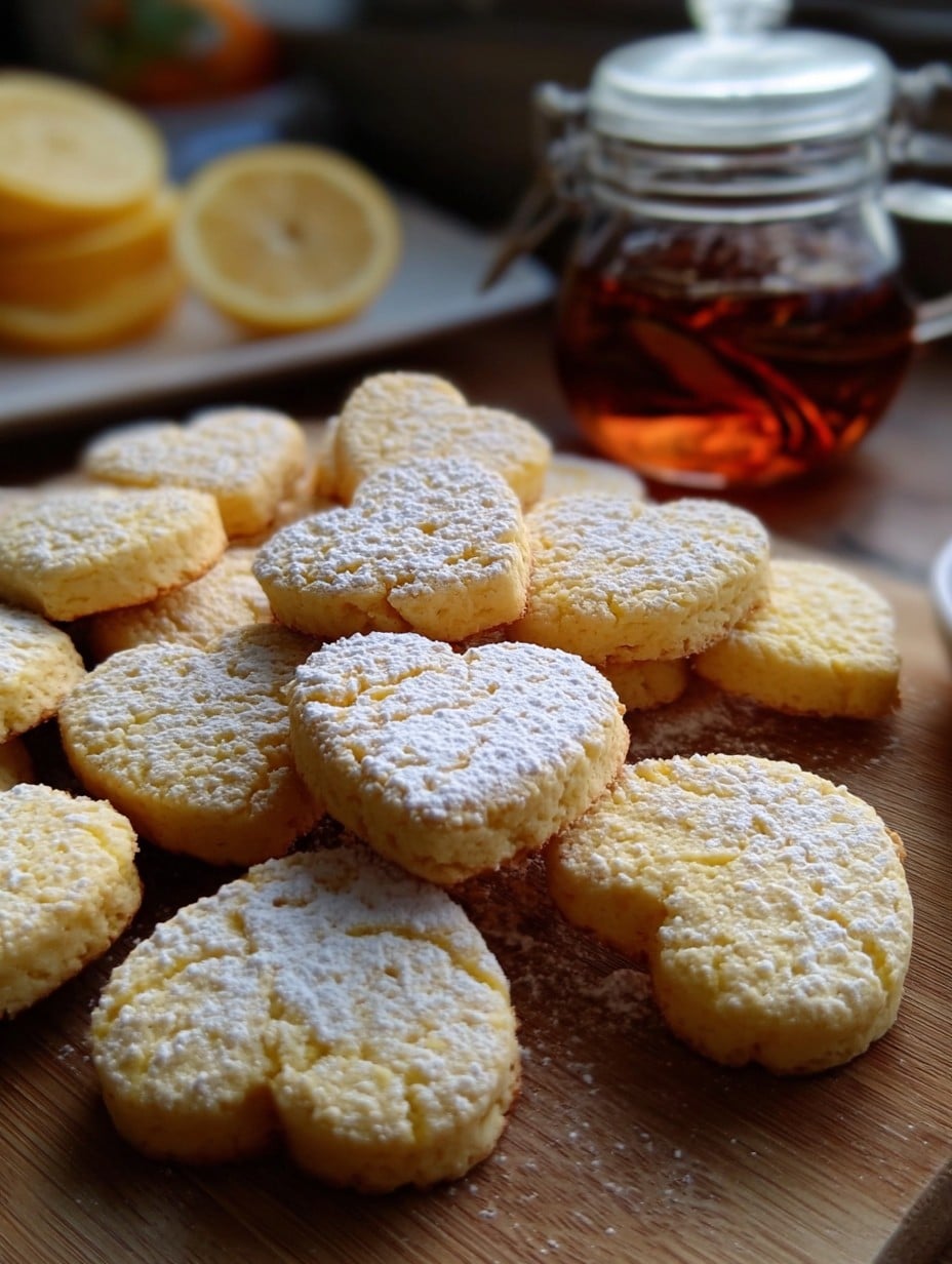 Galletitas de maicena sin gluten caseras, recién horneadas y decoradas con azúcar impalpable.