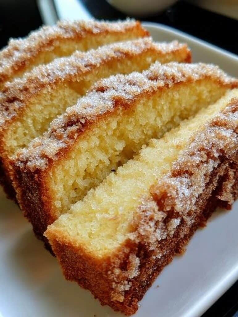 Pastel de canela casero recién horneado con cobertura de azúcar y canela.