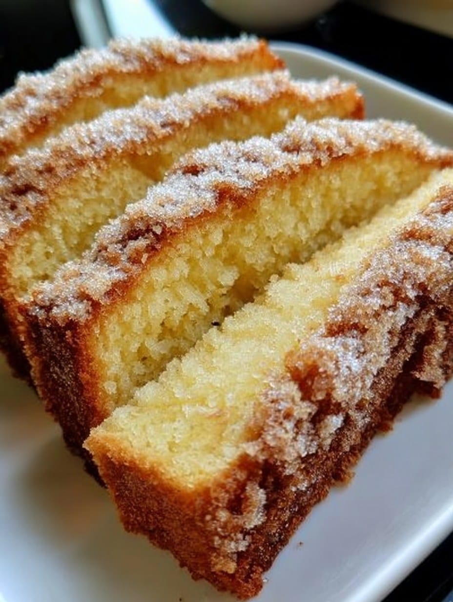 Pastel de canela casero recién horneado con cobertura de azúcar y canela.
