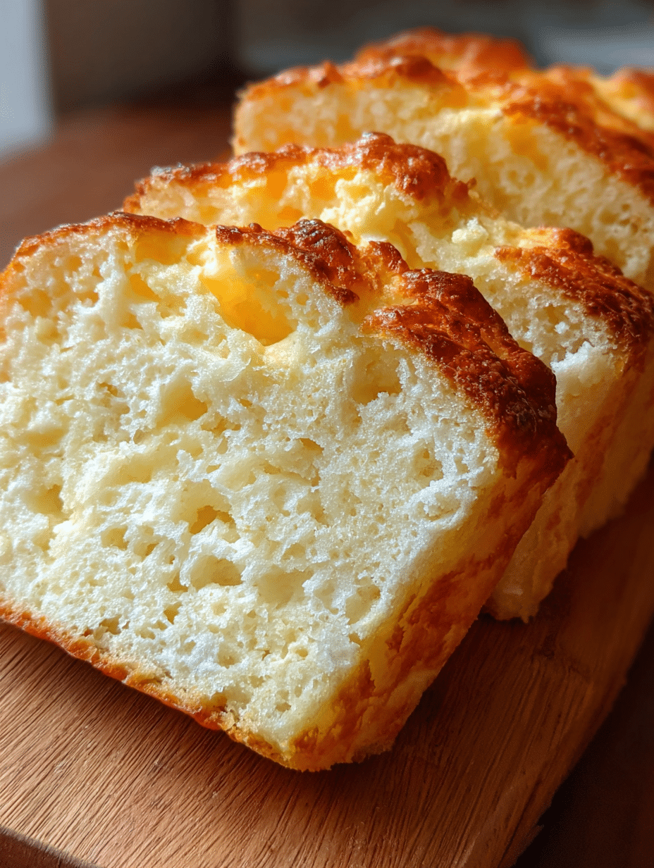 Pan Esponjoso de Requesón (Bajo en Carbohidratos y Alto en Proteína) recién horneado y cortado en rebanadas sobre una tabla de madera.