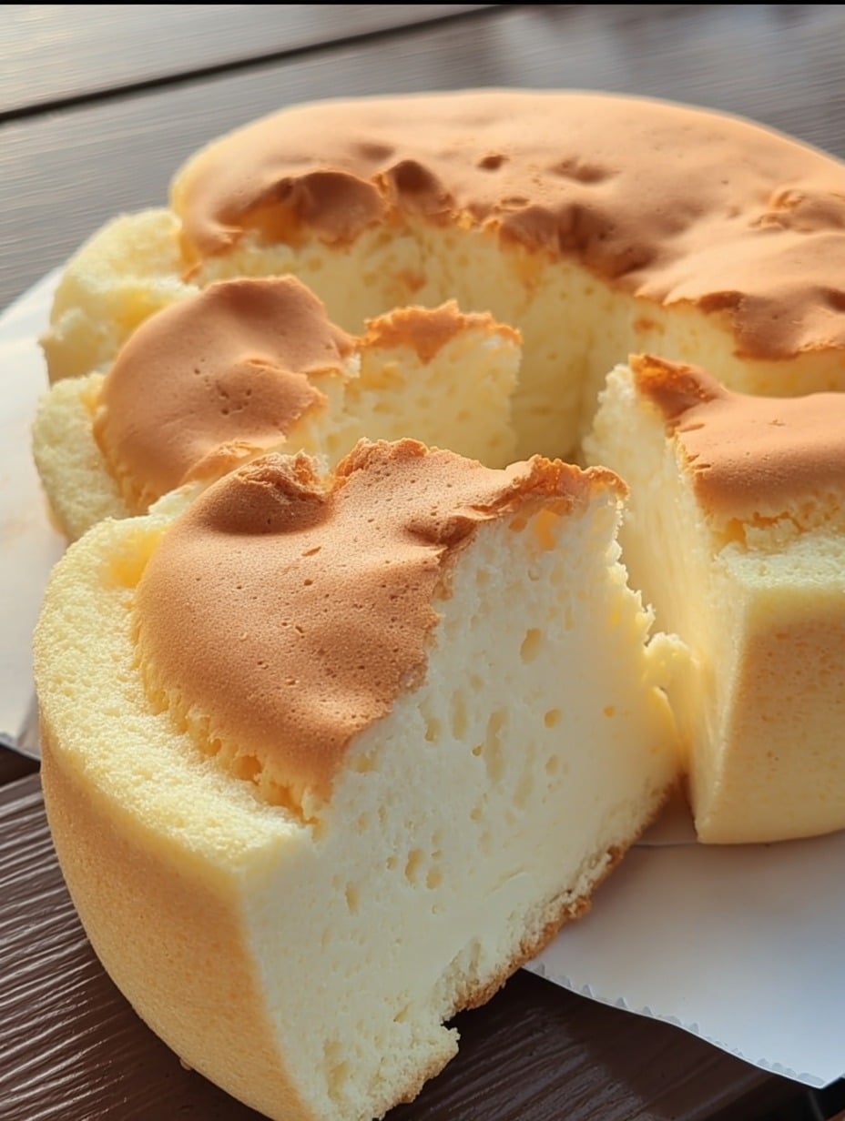 Pan de nube casero recién horneado, ligero y esponjoso sobre una bandeja.