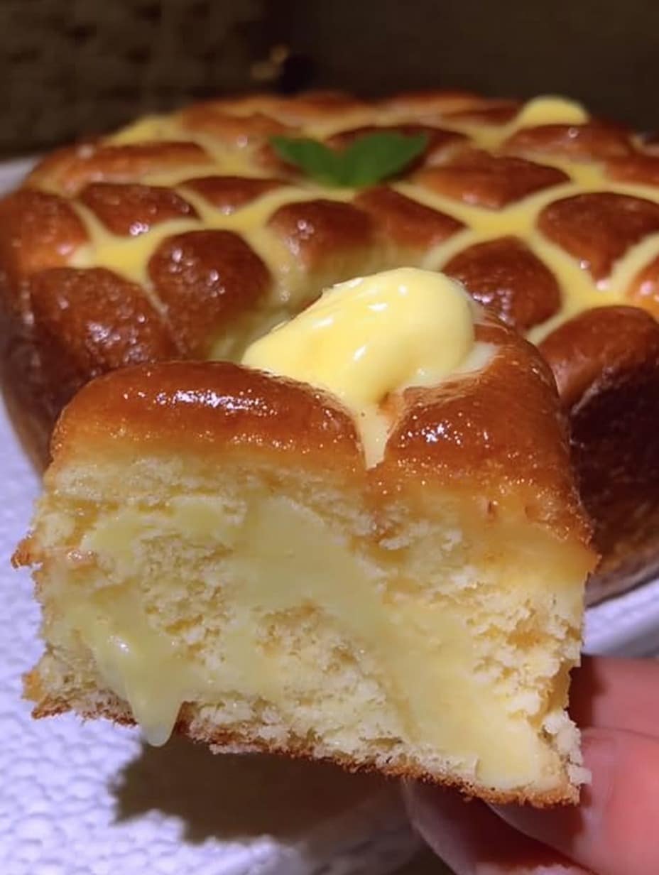 Torta matera casera con enrejado de crema pastelera lista para la merienda