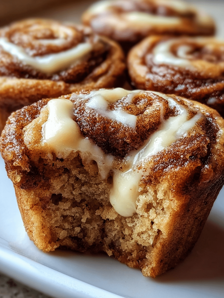 Muffins saludables de canela con centro cremoso de yogurt griego, sobre una mesa de madera con canela y miel al fondo.